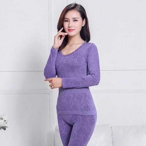 Women Slim Underwear Set Jacquard Autumn Winter Warm Solid Color Modal Comfortable Soft Seamless High Elastic Lace Underwear