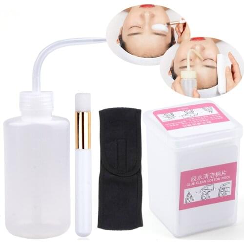 Eyelash Extension Glue Remover Pads Eyelash Cleaning Brush Washing Bottle Cloth Headban Remover Skin Care Makeup Accessories