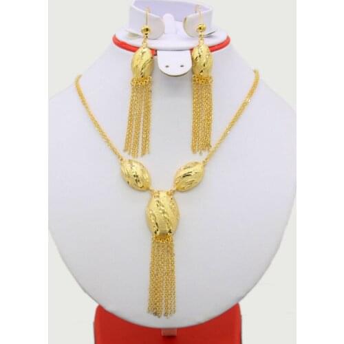 TWO DESIGH New Arrival Ethiopian Necklace/Earrings Set Jewelry Gold Color Jewelry India/African/Dubai/Nigeria/Arabic/Oman Girls