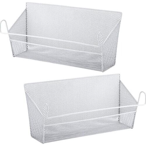 Bunk Bed Storage Basket,Dormitory Bedside Storage Baskets Metal Desk Corner Organizer Hanging with Hook for Books Phones Tissues