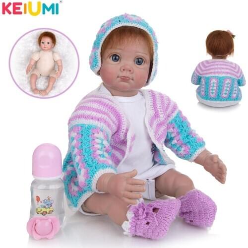 KEIUMI 22 Inch mohair doll Baby Cute Red skin Reborn Dolls Cloth Body Vinyl Boneca Reborn Baby For Children