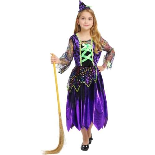 Hot New Halloween Childrens Costume Purple Star and Moon Witch Cosplay Costume Masquerade Carnival Carnival Performance Fancy