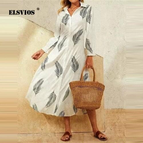 Fashion Women Long Sleeves Fashion Printed Shirts Dress Autumn Winter Turn-down Collar Elegant Slim Office Button Cardigan Dress