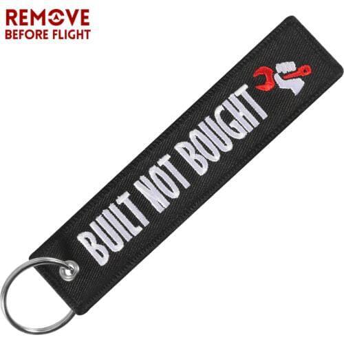 Fashion Car keychain Key Fobs Embroidery BUILT NOT BOUGHT Black Keyring OEM Jewelry Key Chain for Chaveiro Para Moto