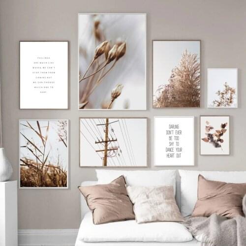 Wall Art Canvas Painting Beige Reed Dried Flower Plants Nordic Posters and Prints Landscape Murals Living Room Decoration