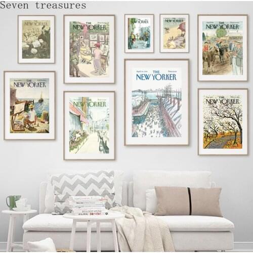 Vogue New York Beach Pier Library Wall Art Canvas Painting Nordic Posters And Prints Wall Pictures VintageFor Living Room Decor