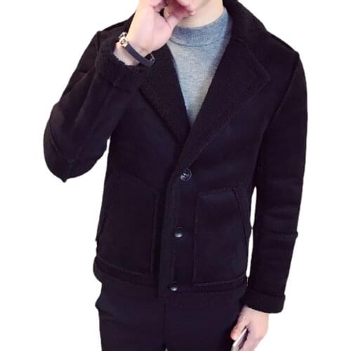2020 Winter Mens Cotton Short Fur Plush Jacket Mens Thick Cotton Jacket Youth Lamb Fur Collar Cotton Clothing Winter Jacket