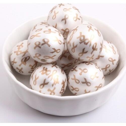 OYKZA New Fashion 20mm 100pcs Acrylic Matte Imitation Pearl Beads Print Ribbon for Chunky Girls Necklace Jewelry