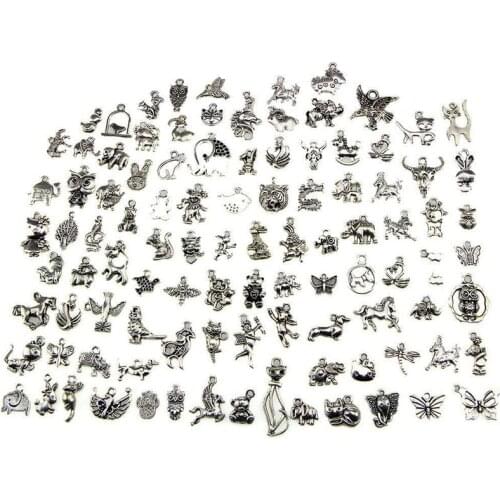 Animal Charms, Wholesale Bulk 100 Pack Mixed Tibetan Pendant Charms for Jewelry Making Bracelet Necklace DIY Crafts
