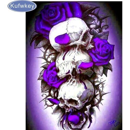 Full DIY 5D Diamond Painting purple rose and skull Cross Stitch round Diamond Embroidery Patterns rhinestones Diamond Mosaic