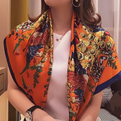 2021 Popular Sunscreen Kerchief New Summer High-Grade Satin Silk Scarf Fashion Print Beach Square Bandana Female 90X90CM Shawl