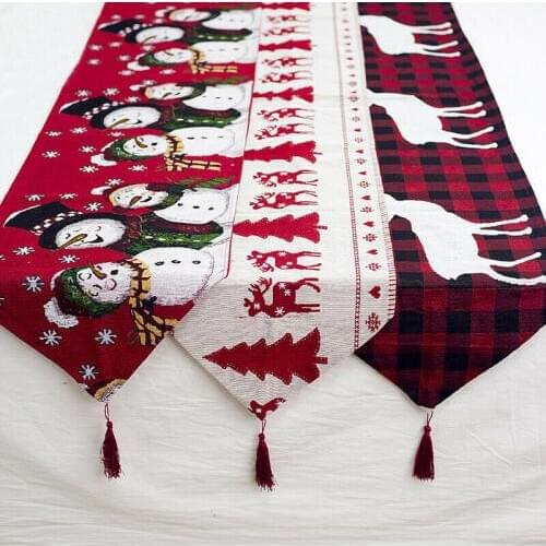 Christmas Table Runner Flag Home Decoration Santa Claus Elk Snowman Design Embroidered Tablecloth New Year Home Party Decor UK