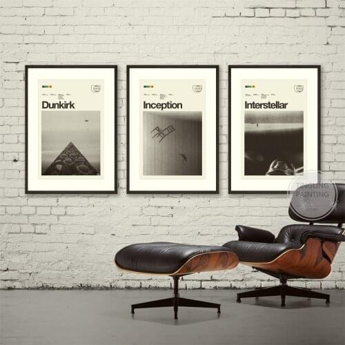 Christopher Nolan Inspired Poster Series-Dunkirk, Inception, Interstellar Art Print Minimalist Canvas Mid-Century Modern Home