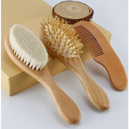3Pcs Baby Hairbrush and Comb Set Newborn Natural Wool Comb Hair Brush Infant Head Massager Baby Registry Gift