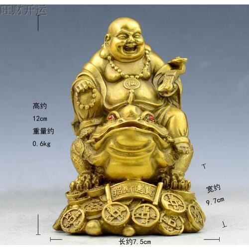 Pure copper sculpture dragon turtle Maitreya Buddha bronze statue money and treasure Maitreya Buddha riding Golden Toad statue