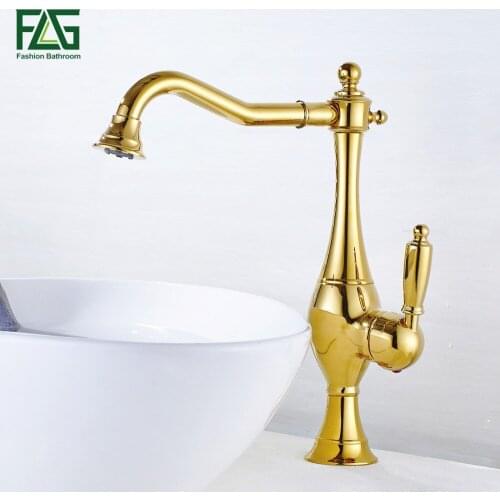 FLG Multiple Choices Basin Faucet Deck Mounted Gold Finish Mixer 360 Degree Swivel Cold Hot Wash Bathroom Taps 134-22G