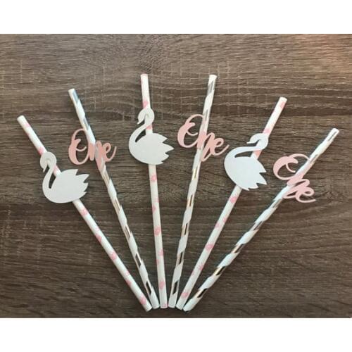 Customize any number Swan Lake princess birthday Stripe Paper Straws wedding bridal shower anniversary party straws