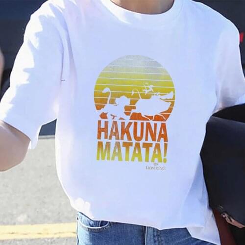 Disney Stylish The Lion King HAKUNA MATATA Cartoon Print T-Shirt Casual Fashion Women O-Neck Pullover Short Sleeve Tee Tops