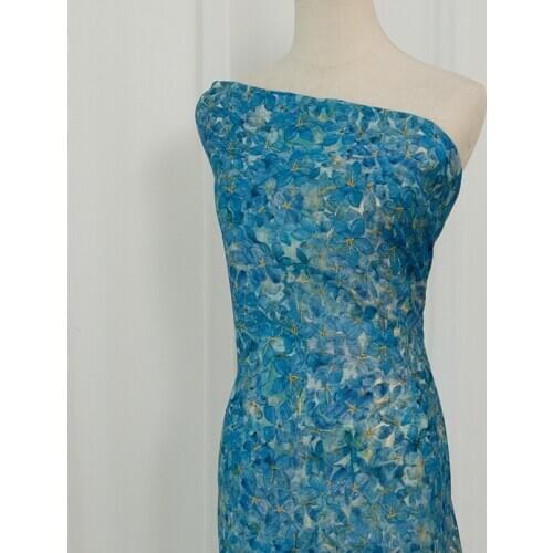 High quality ramie fabric Blue fantasy print tissu High grade dress Robe cheongsam sewing