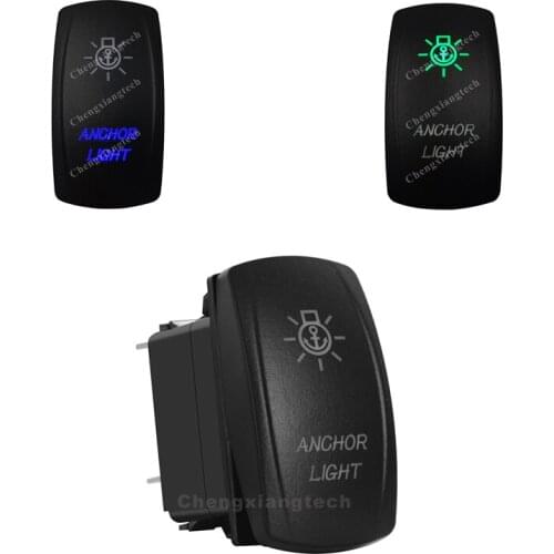 3 Pin SPST On Off Rocker Switch - ANCHOR LIGHT - Car Boat Marine Up Green & Down Blue Led Toggle Switch for Carling Narva