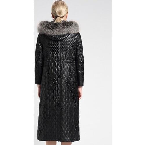 Women 2020 Genuine Jacket Real Fox Fur Collar Long Sheepskin Coat Leather Jackets Parka Cuero Genuino 7099 J4072