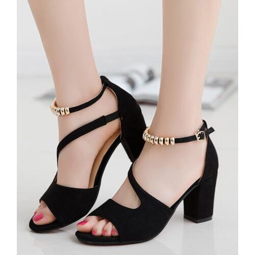 2020 fashion sexy fish mouth hollow Roman sandals thick with beaded high heels female summer Sexy female sandals