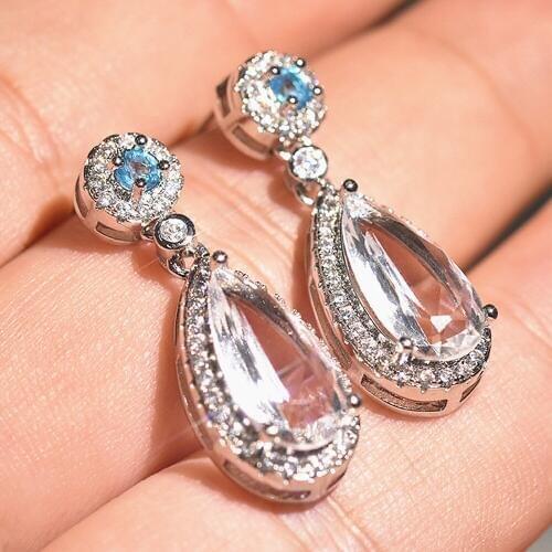 Luxury morgan gemstones pink crystal zircon diamonds drop earrings for women emerald sapphire jewelry bijoux party accessories