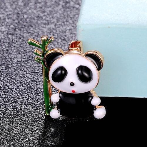 Zlxgirl very cute panda Shape jet with white enamel animal brooch Hijab Pins Clothes Suit Accessories mens party couple jewelry