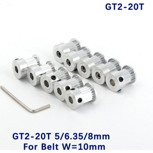 20 Teeth 2GT Timing Synchronous Pulley Bore 5/6/6.35/8mm for width 9/10mm 2M GT2 Belt Small Backlash 20T 20Teeth 10pcs