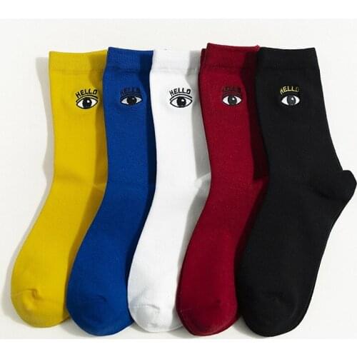 1 Pair Of Men And Women Socks Harajuku Style Embroidery Cute Eyes Funny Socks Kawaii Cartoon Gift Cotton Socks Spring And Summer