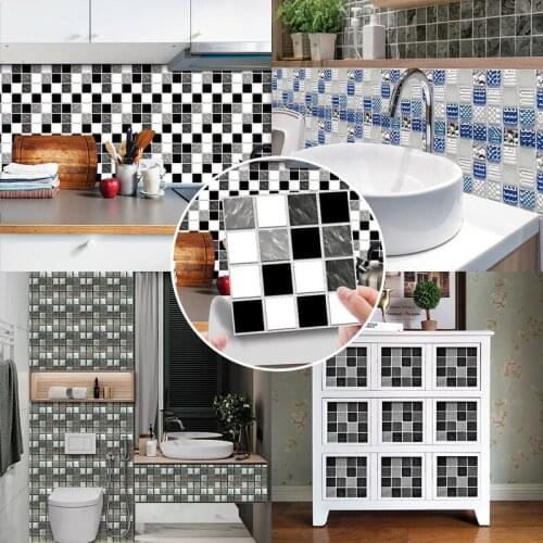 10pcs Mosaic Tiles Wall Stickers 10cm Waterproof Refrigerator Stickers Self-adhesive Wallpaper for Kitchen Room Bathroom Decor