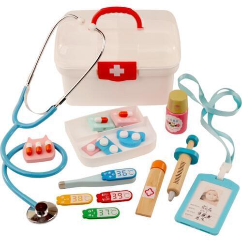 16Pcs Pretend Play Doctor Toys Kids Wooden Medical Kit Simulation Medicine Chest Set for Kids Interest Development Kits