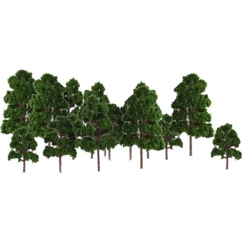 20pcs Deep Green Plastic Model Trees HO N Z Scale Train Model Kits Railways Scenery Layouts Diorama Architecture Decor Accessory