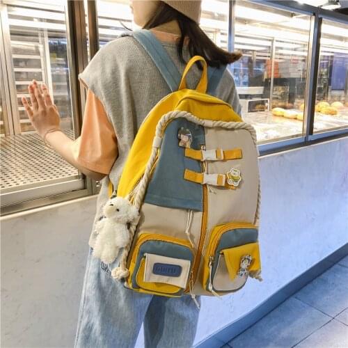 2021 Stylish Hemp Rope Bag Backpack Candy Color Kawaii Girls Women Bagpack Korea Teen College Laptop Schoolbag Female Travel Bag