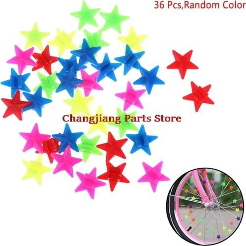 36Pcs Star Bike Bicycle Wheel Spoke Beads Luminous Plastic Clip Spoke Bead Bicycle Beads Wire Beads Decorations (Mix Color)
