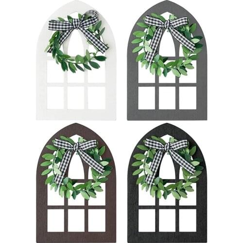 4Pcs Wooden Farmhouse Window Tiered Tray Decoration Plaid Rustic Farmhouse Wooden Tray Decor Cathedral Arch Photo Prop
