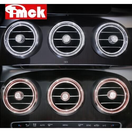 Car Dashboard+Central Control Air Outlet Knob Ring Diamond Trim Cover For Mercedes Benz C GLC Class W205 X253 GLC260 2015-2020
