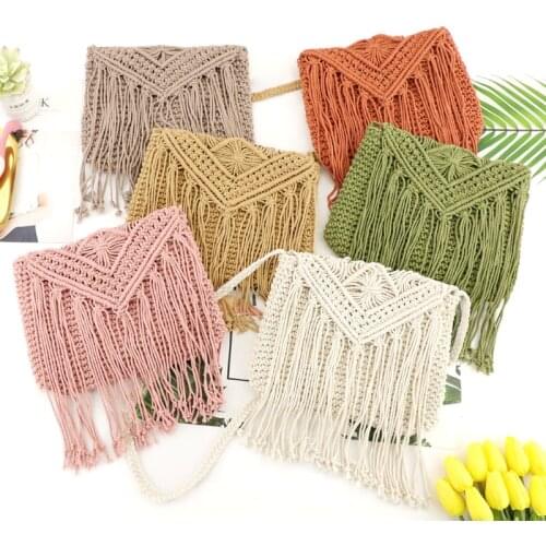 Bohemian Tassel Rope Woven Women Shoulder Bags Casual Straw Crossbody Bag Colorful Summer Beach Bag Lady Small Tote Purses 2021