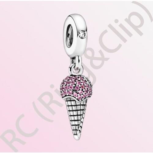 2020 New Arrival S925 Sterling Silver Beads Pave Ice Cream Cone Dangle Charms fit Original Pandora Bracelets Women DIY Jewelry