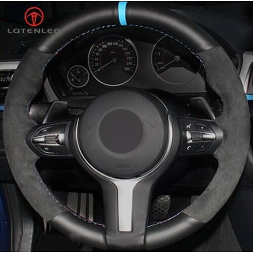 LQTENLEO Black Leather Suede Car Steering Wheel Cover for BMW M2 F87 M3 F80 M4 F82 F83 M5 F10 M6 F06 F12 F13 X5 M F85 X6 M F86
