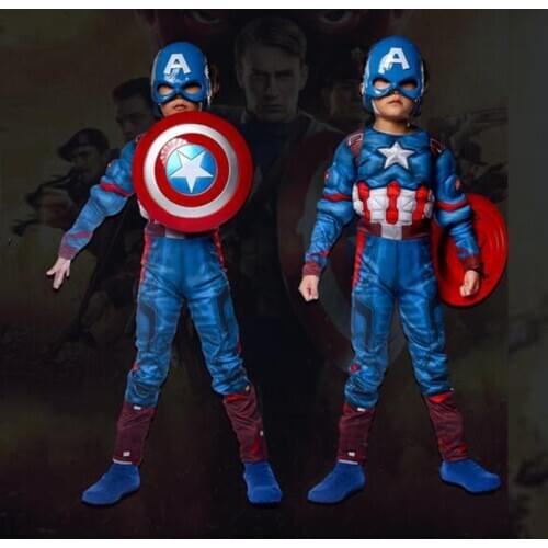 Kids Superhero Anime Captain America Muscle Costume Mask Child Cosplay Super Hero Halloween Costumes For Boys Girls S-xl
