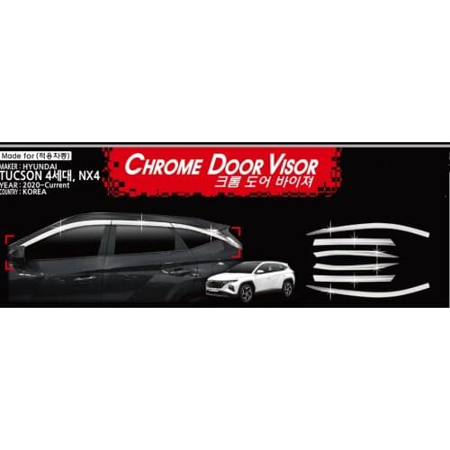 Chrome door visor side window deflector shade sun rain shield silver trips eaves for Hyundai Tucson 2020