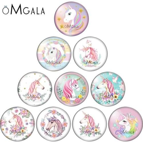 Mix Style unicorn Horse 10mm 12mm 14mm 18mm 20mm 25mm 30mm Photo round glass cabochon demo flatback Jewelry DIY Making