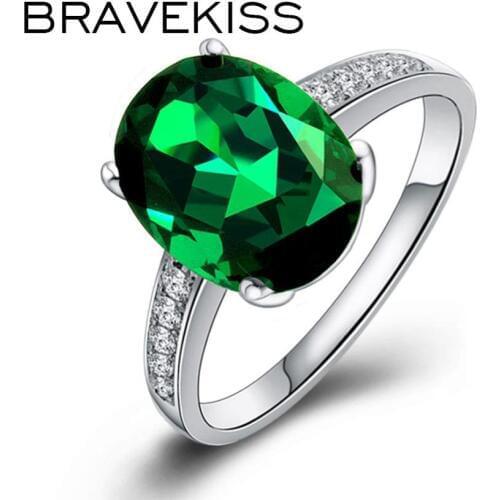 BRAVEKISS Green Oval Zirconia Rings for Women Luxury Engagement Wedding Rings vintage jewelry Accessories Wholesale BUR0527