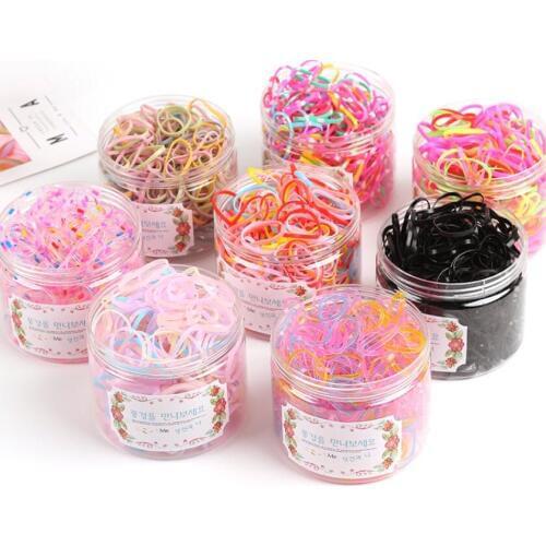 Colorful 300/400PCS Canned Child Baby Rubber Hair Band Disposable Elastics Hair Bands Girls Ponytail Holder Rubber Hair Ring