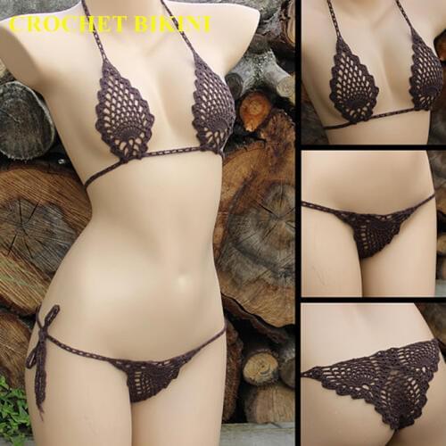 CROCHET BIKINI Micro Bikini Set Black Crochet Handmade Lingerie Sexy Mini Sunbathing Swimsuit 2019 Offer More Colors