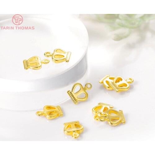 20PCS 6x8MM Hole 1MM 24K Gold Color Brass Crown Charm Pendants High Quality DIY Jewelry Making Findings Accessories