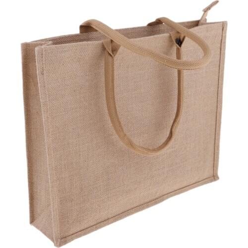 Burlap Linen Shopping Bag Zipper For Box Cans Handbag Environmental Jute Bag
