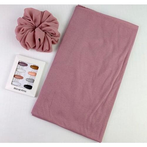 Muslim Jersey Hijab Scarf Scrunchie Box Pins Solid Color Islamic Long Hijab Shawls Wraps Headscarf Foulard Femme Accessories