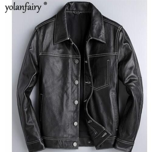 Genuine Leather Jacket Men Cow Leather Mens Leather Jacket Motorcycle Real Leather Jacket Men Jaqueta De Couro 1807 YY1019